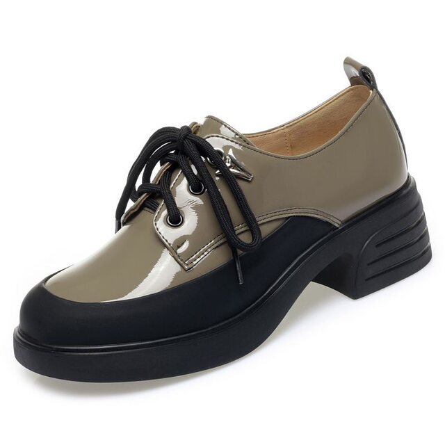 British Style Color-Block Lace-Up Leather Shoes 2025 Spring and Autumn New Versatile Women's Shoes with Chunky Heels and Thick Soles