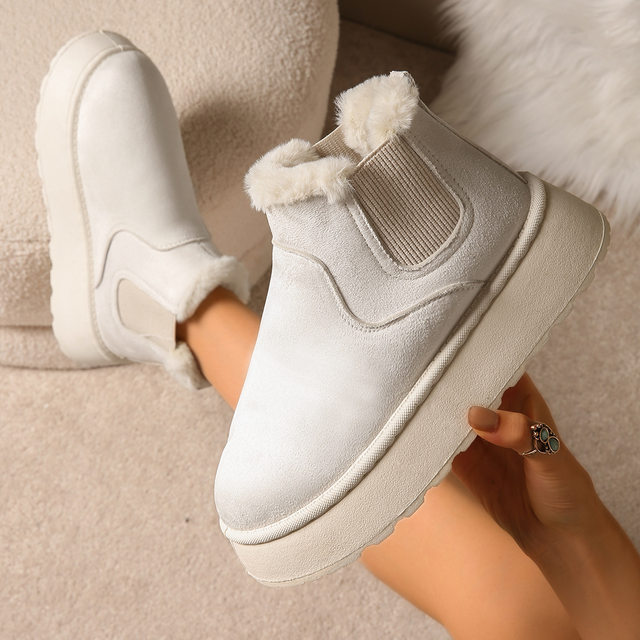 Women's Winter Snow Boots, Size 44, Warm Cotton Shoes, 2025 New Model, Solid Color, Elastic Opening, Thick Sole, Stitched Short Boots