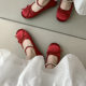 Women's French-Style Mary Jane Shoes with 4cm Hidden Height Increase, Red Rhinestone Ballet Shoes for Spring/Summer 2025