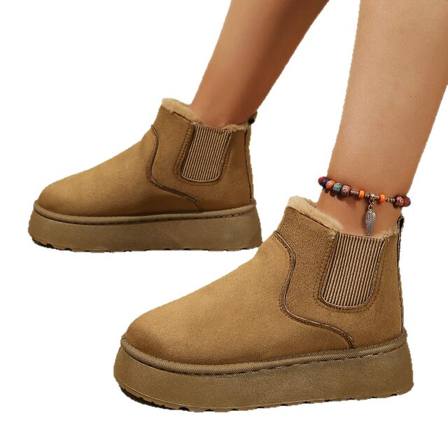 Women's Winter Snow Boots, Size 44, Warm Cotton Shoes, 2025 New Model, Solid Color, Elastic Opening, Thick Sole, Stitched Short Boots