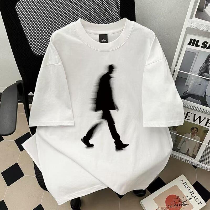 Outlet Discount Export Trade Pure Cotton Unisex Short-Sleeve T-Shirt with Walking Figure Print Trendy Top Outlet Discount Export Trade Pure Cotton Unisex Short-Sleeve T-Shirt with Walking Figure Print Trendy Top