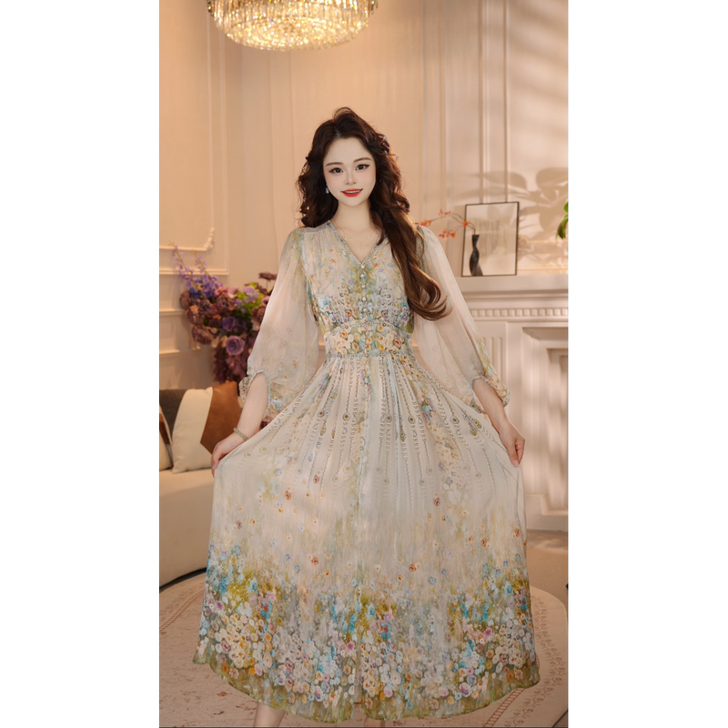 【Jiangyuebai】26 Young and Elegant Women's High-End Mid-Length Dress with a Luxurious and Graceful Design, Featuring a Waist-Cinching Fit