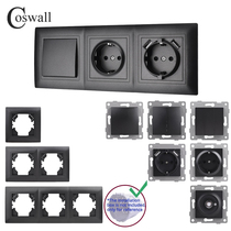 COSWALL black plastic panel European wall switch socket USB charging port module DIY