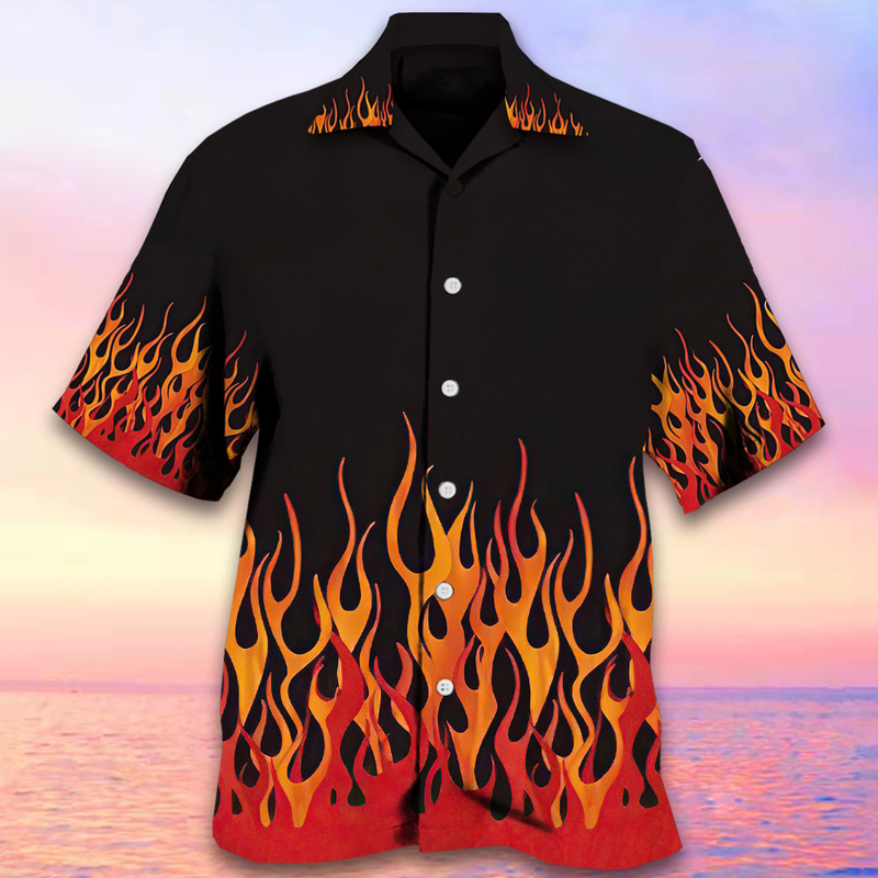 Flame Digital Printed Short Sleeved Shirt Flame Print Short Sleeved Shirt for Men