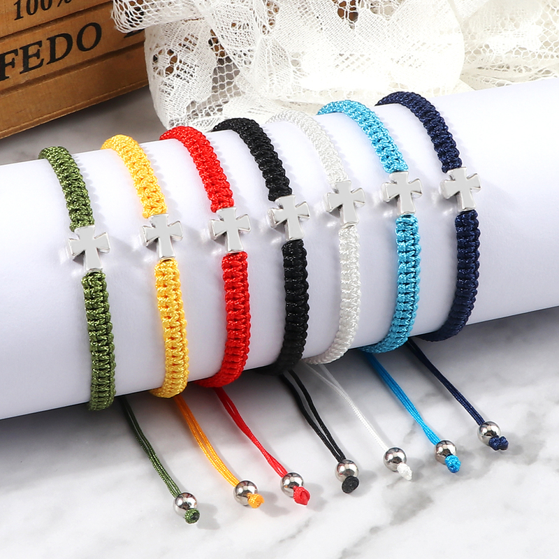 European and American Simple Alloy Cross Nylon Cord Couple Bracelets, a Pair of Men's and Women's Hand Rope Jewelry, Pure Thread Woven Bracelets