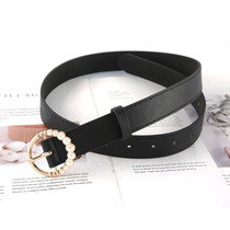 Japan FC new round pearl pin buckle belt for women Korean version versatile simple retro fashion decorative belt denim