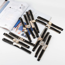 Japan FC new elastic waist chain womens versatile pearl button belt dress black slim waist waistband