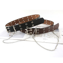 Japanese FC style punk style double exhaust eyelet womens belt Korean style jeans fashion chain decorated eyelets