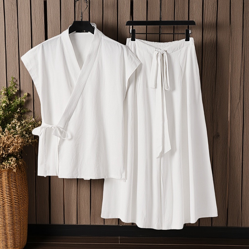 Summer Sleeveless Linen Vest, Wide-Leg Culottes, Monk's Clothing, Vest, Waistcoat, Chinese Style Robe, Pajamas, Men's Cotton and Linen Suit Summer Sleeveless Linen Vest, Wide-Leg Culottes, Monk's Clothing, Vest, Waistcoat, Chinese Style Robe, Pajamas, Men's Cotton and Linen Suit