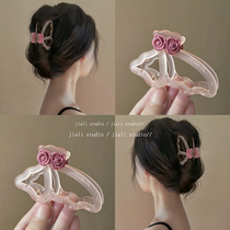 Rose Garden Butterfly and Rose Clip Super Fairy Acrylic Flower Clip Hair Clip High-end Temperament Shark Clip