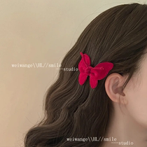 Dancing Feihong Red Flocked Butterfly Hair Clip for Women High-end Fairy Temperament Bangs Side Clip Versatile for Commuting Style