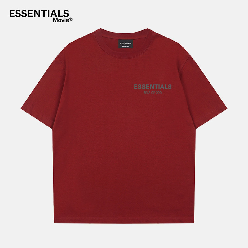 Essentials Official Burgundy Short-Sleeved T-Shirt for Men and Women, Trendy Brand Round Neck Pullover Sports Casual Top Essentials Official Burgundy Short-Sleeved T-Shirt for Men and Women, Trendy Brand Round Neck Pullover Sports Casual Top