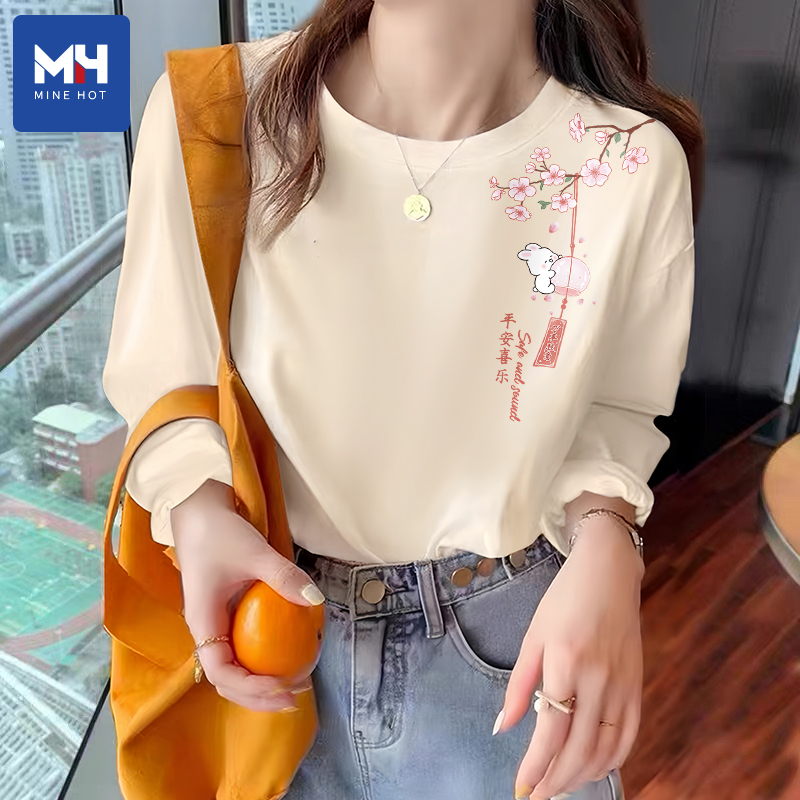 Tangshi Group Mh Long-Sleeve T-Shirt for Women 2026 New Popular Style New Chinese Style Spring and Autumn Loose Base Shirt Pure Cotton Top X