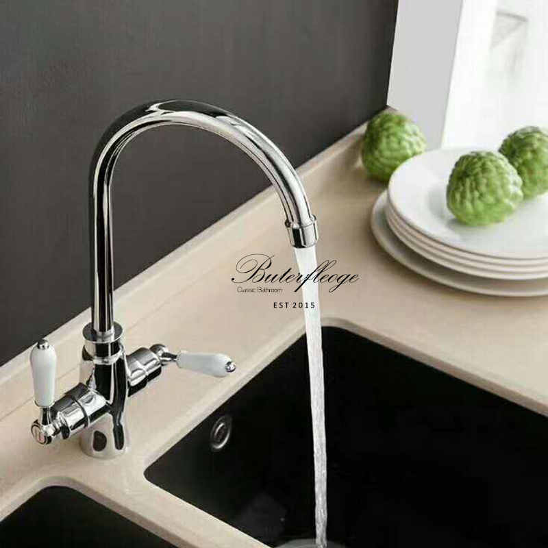 Butterfly ceramic bathroom kitchen faucet single hole double ceramic handle All copper chrome export British style Adjustable hot and cold water