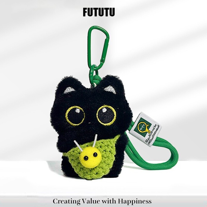 Luo Xiaohei Cute and Adorable Little Black Cat Bag Pendant Big-Eyed Black Cat Plush Doll Keychain Gift