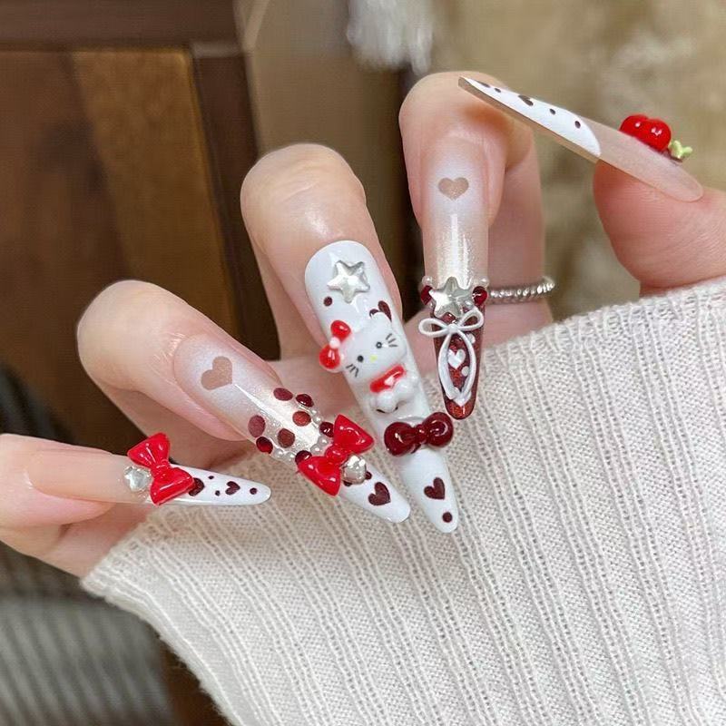 Christmas Nail Art [Red Little Mi] Atmosphere-Creating Cartoon Cute Sweet Cat Cherry New Year Nail Stickers