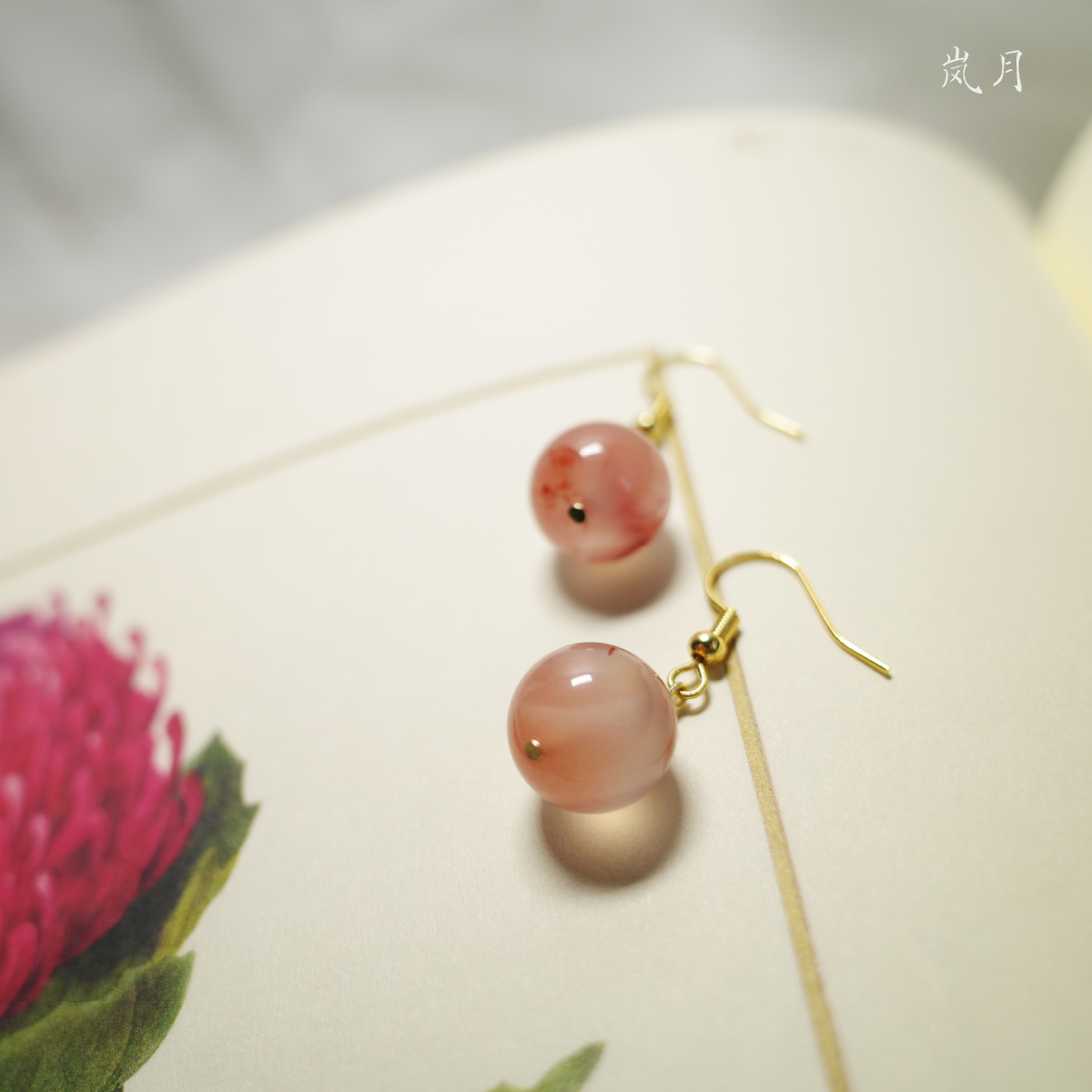 Серьги 天然南红玛瑙荔枝冻耳环新款耳钉纯银复古耳饰古风耳坠母亲节礼物