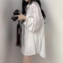 Sun protection shirt jacket womens autumn outer shirt loose casual top early autumn white mid-length cardigan shirt