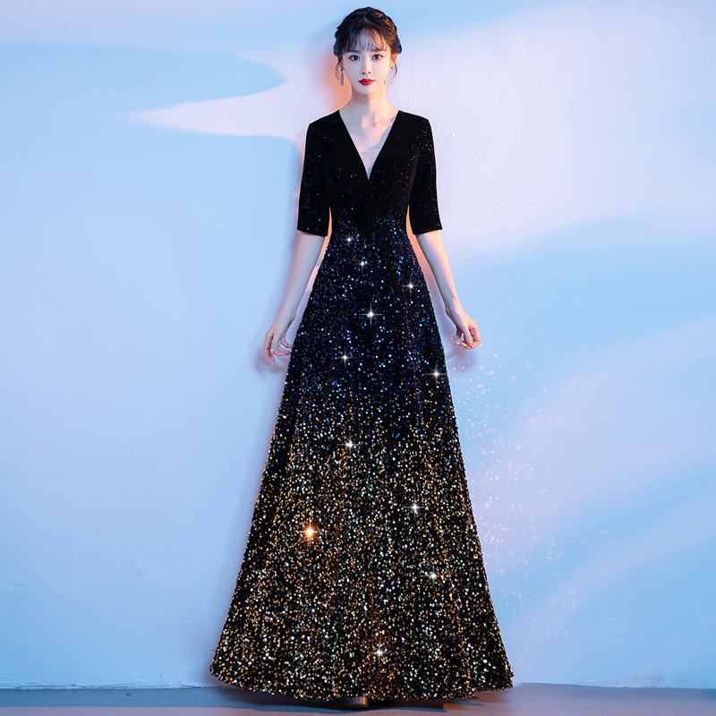Choral Performance Costumes, Adult Conductor's Uniform, Piano Sequin Host Dress, High-End and Elegant Folk Song Solo Performance Choral Performance Costumes, Adult Conductor's Uniform, Piano Sequin Host Dress, High-End and Elegant Folk Song Solo Performance