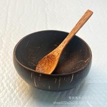 Natural coconut shell bowl Southeast Asia Vietnam coconut shell bowl wooden spoon Hainan old coconut shell fruit salad bowl chicken wing wood