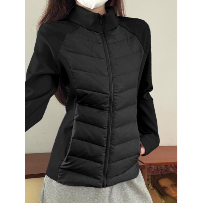 Bright Autumn down Jacket Black Lightweight Ribbed Inner Layer Women's Slim Fit Cotton Coat for Autumn and Winter Short Style