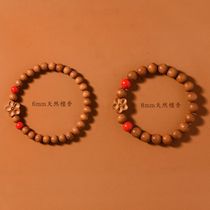 Laoshan sandalwood literary bracelet 6 8mm single circle DIY womens style with cinnabar peach wood plum blossom beads bracelet jewelry