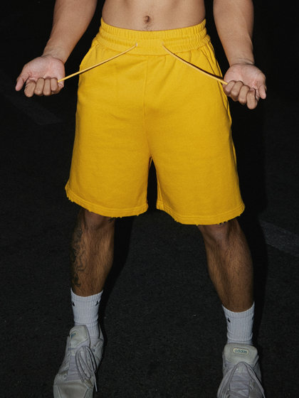 PAPASLILMONSTER美式磨边做旧运动宽松五分裤健身百搭休闲短裤男