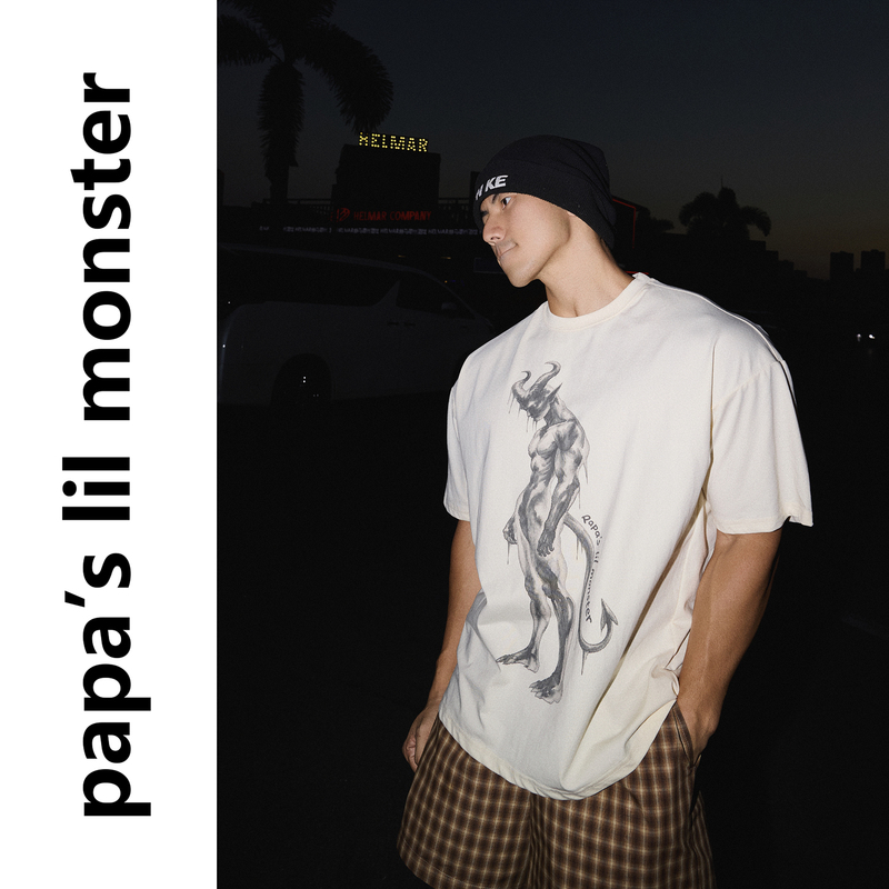 Papaslilmonster【Original】American Retro Cartoon Portrait Print Casual Loose Short-Sleeved T-Shirt for Men
