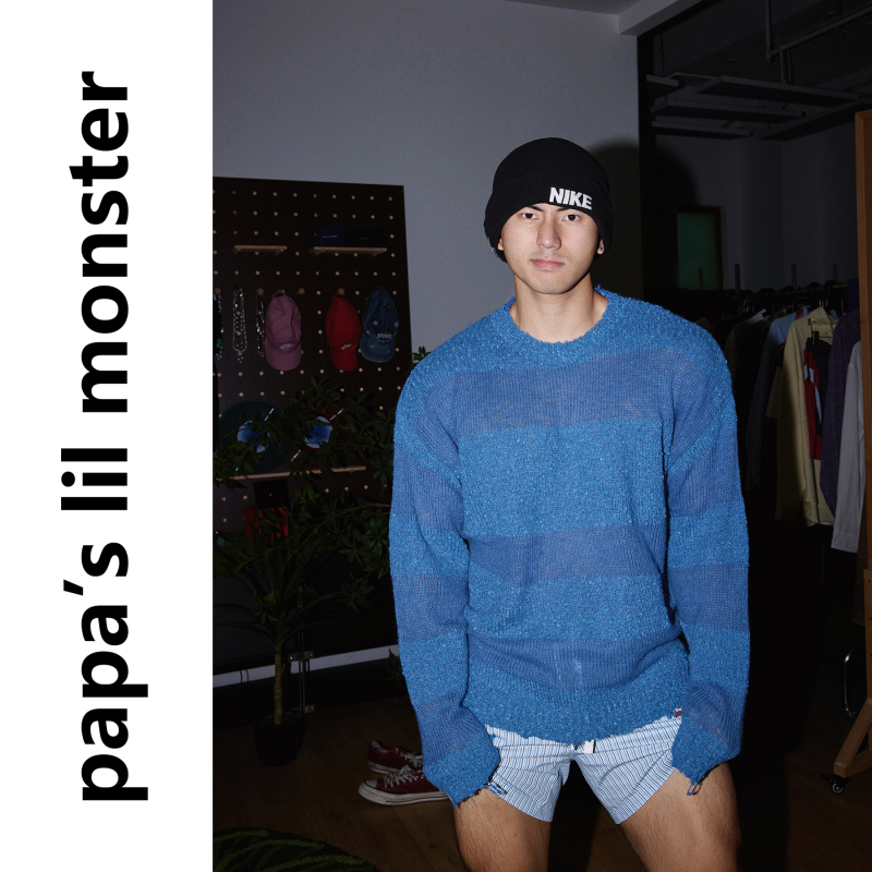 Papaslilmonster【Original】American Klein Blue Textured Design Knitted Long Sleeve Sweater for Men Papaslilmonster【Original】American Klein Blue Textured Design Knitted Long Sleeve Sweater for Men