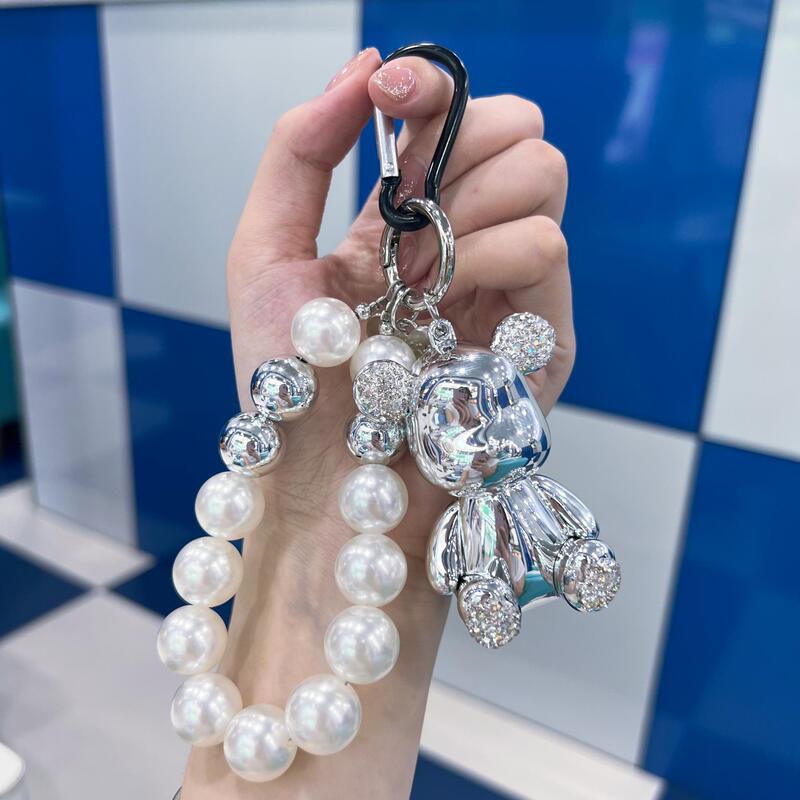 Cute Bear Car Keychain Pearl Chain Bag Pendant High-Value Violent Bear Car Keychain for Women Cute Bear Car Keychain Pearl Chain Bag Pendant High-Value Violent Bear Car Keychain for Women