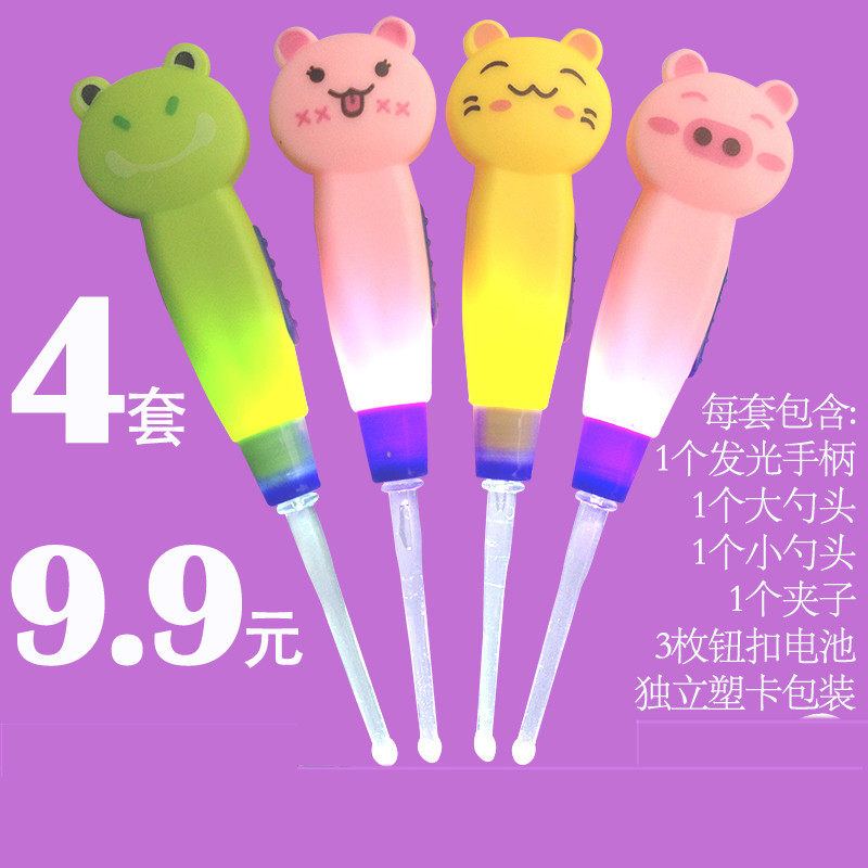 4 Cartoon Luminous Earthen Spoon Baby Boy Scouted Ear Spoon Silicone Soft Headgear Night Fluorescent with earthen spoon