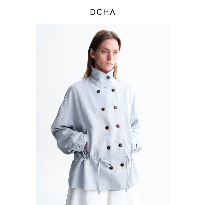 Dcha Tencel Double-Breasted Small Lapel Drawstring Waist Loose Trench Coat Jacket Dcha Tencel Double-Breasted Small Lapel Drawstring Waist Loose Trench Coat Jacket