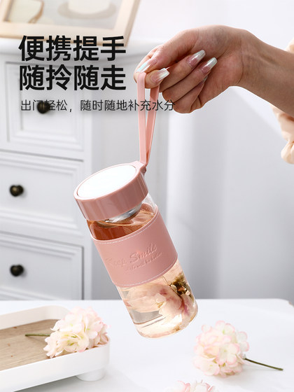 喝水杯女学生高颜值耐高温带盖玻璃杯便携简约随手杯可爱泡茶杯子