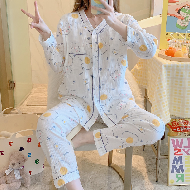 全棉纯棉月子服夏季薄款产后哺乳4月份5孕妇睡衣女产妇全棉两件套 — 48