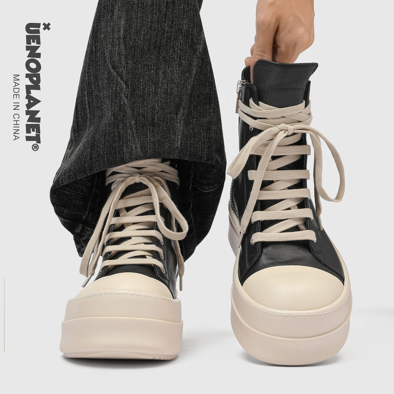 Uenoplanet Thick-Soled High-Top Sneakers for Men and Women, Trendy Brand Zipper Height-Increasing Motorcycle Derby Boots, Couple's Martin Boots Uenoplanet Thick-Soled High-Top Sneakers for Men and Women, Trendy Brand Zipper Height-Increasing Motorcycle Derby Boots, Couple's Martin Boots