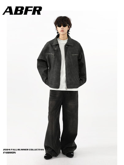 Мужская кожаная куртка ABFR в американском ретро-стиле, коричневая, осенний стиль Cleanfit, мотоциклетная рабочая куртка из искусственной кожи на молнии