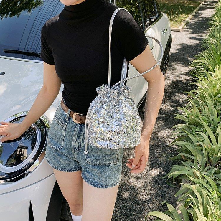 2023 Summer New Cross-border Craze Luggage Leather Bucket Bag PVC Sequin Lady Single Shoulder Bag-Taobao