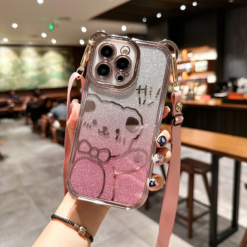 Suitable for Apple 16 Phone Case, 17 Pro Max New Model with Crossbody Strap and Lanyard, iPhone 15 High-End Feel, 11 Glitter Bear, Cute Xs, 13 Silicone, 12 Full Protection Anti-Drop, 14 Plus Niche Trendy 11