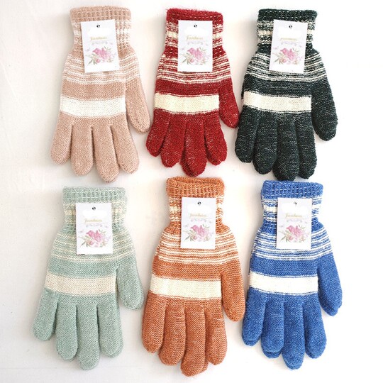 Winter fashionable five-finger thickened warm knitted gloves (random color, 1 pair)