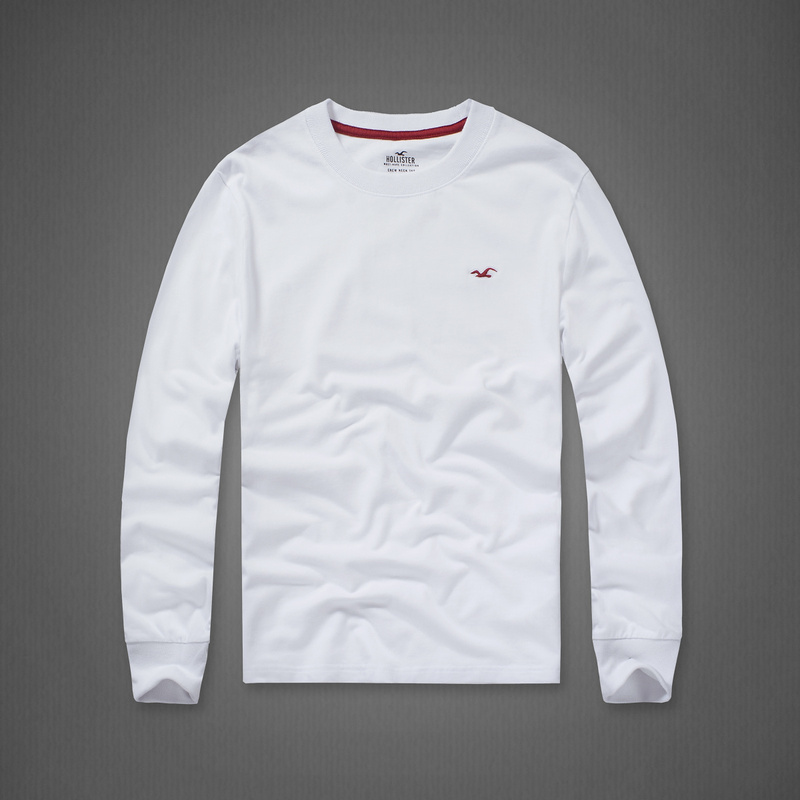 Spring and Autumn Hollister Pure Cotton Crew Neck Men's Long-Sleeve Hco Solid Color Small Seagull T-Shirt Slim Fit Base Layer Thick