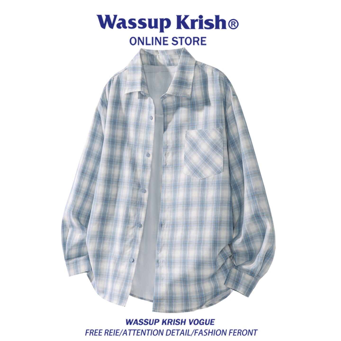 Синяя клетчатая солнцезащитная рубашка с длинными рукавами WASSUP KRISH для мужчин и женщин, летняя тонкая свободная рубашка из ледяного шелка для пары