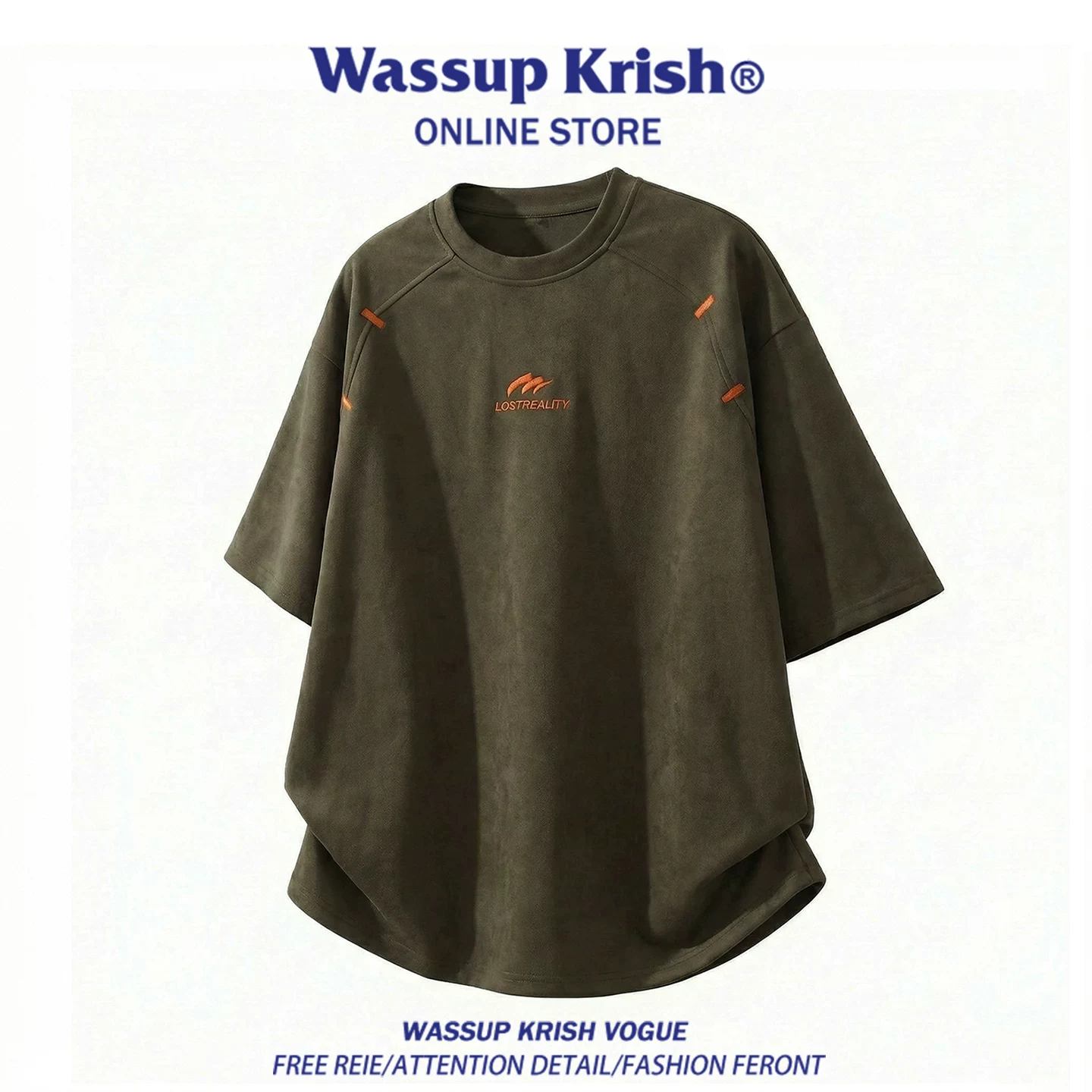 Retro бархатная футболка с коротким рукавом WASSUP KRISH, американский стиль, с вышивкой