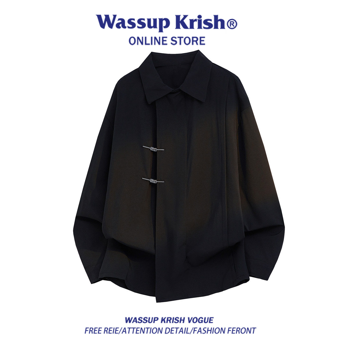 WASSUP KRISH新中式盘扣长袖衬衫男款春季高级感痞帅复古翻领衬衫