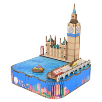 DIY handmade architectural model wind-up music box wooden puzzle toy Window of the World Music Box Famous Architecture