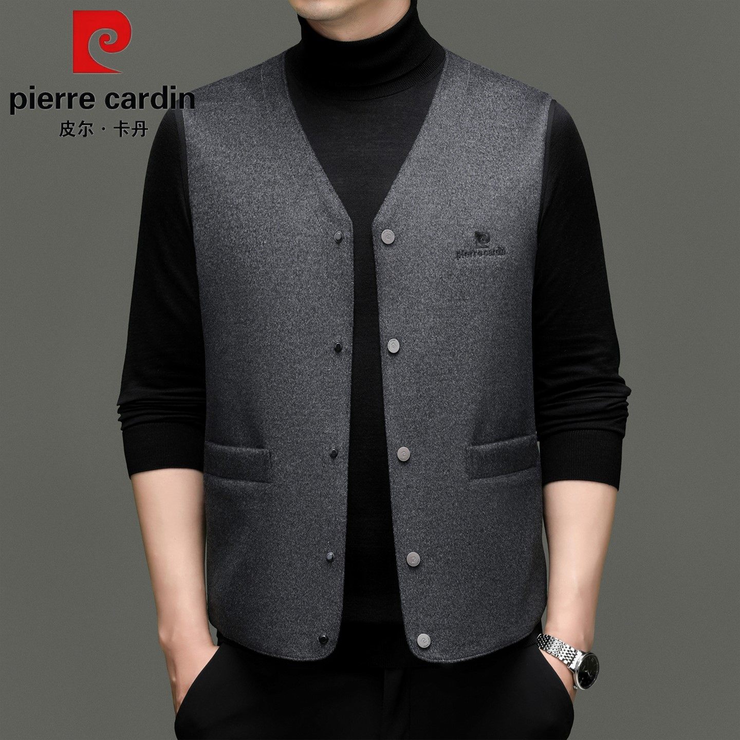 Мужской жилет Pierre Cardin из 100% шерсти, 2026, двусторонний шерстяной весенне-осенний тонкий шерстяной жилет для папы