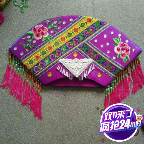 Zhuang head decorated with national headwear 56 ethnic headwear gold medals for ethnic performances Peach Plum Cup Headwear