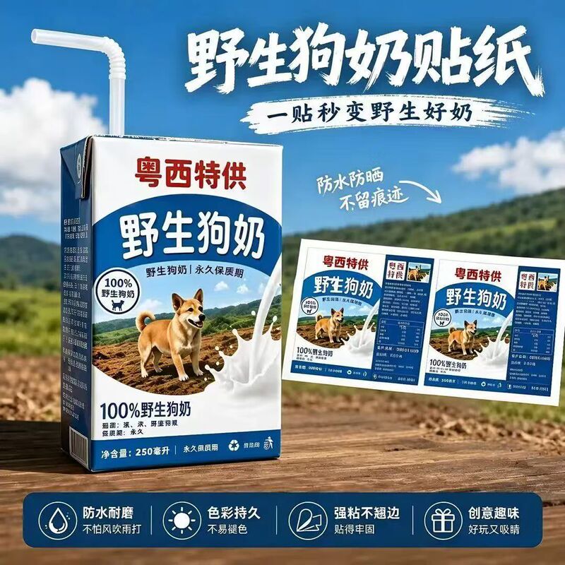 Wild Dog Milk Stickers Exclusively for Western Guangdong, Abstract Milk Carton and Beverage Bottle, Permanent Collection Creative Prank Stickers 5 Wild Dog Milk Stickers Exclusively for Western Guangdong, Abstract Milk Carton and Beverage Bottle, Permanent Collection Creative Prank Stickers 5