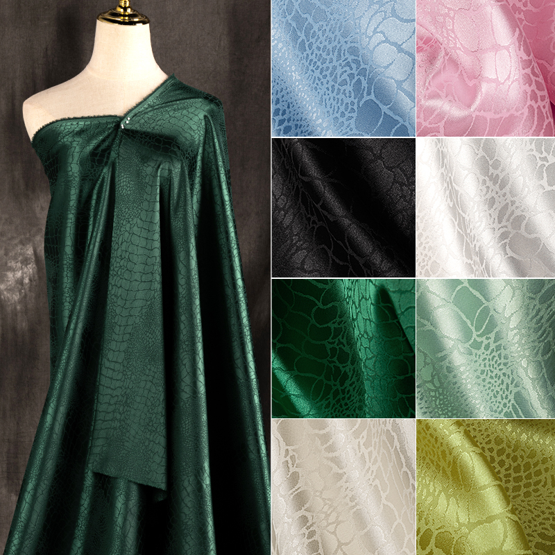 Crocodile Pattern Satin Fabric Jacquard Material Glossy Smooth Soft Satin Dress Shirt Clothing Imitation Silk