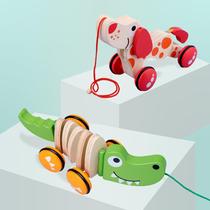 2024 nouvelle caricature en bois Animaux Maripy Crocodile Trolleys Pull Wire Pull Cord For Infants 0-3 Apprendre pas