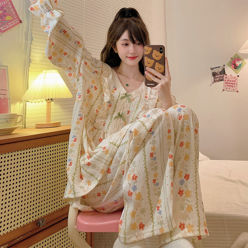 Plus-Size Women's 125kg Japanese-Style Cloud Cotton Thin Pajamas for Women, 2024 Spring and Autumn New Large Size Fashionable and Cute Loungewear Plus-Size Women's 125kg Japanese-Style Cloud Cotton Thin Pajamas for Women, 2024 Spring and Autumn New Large Size Fashionable and Cute Loungewear